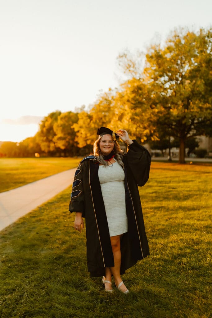Candid senior photos at Notre Dame campus laughing and walking