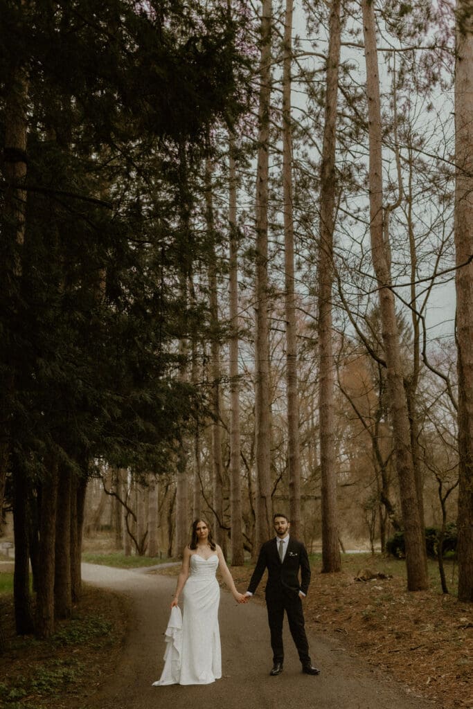 bride and groom at fernwood botanical garden wedding in niles michigan