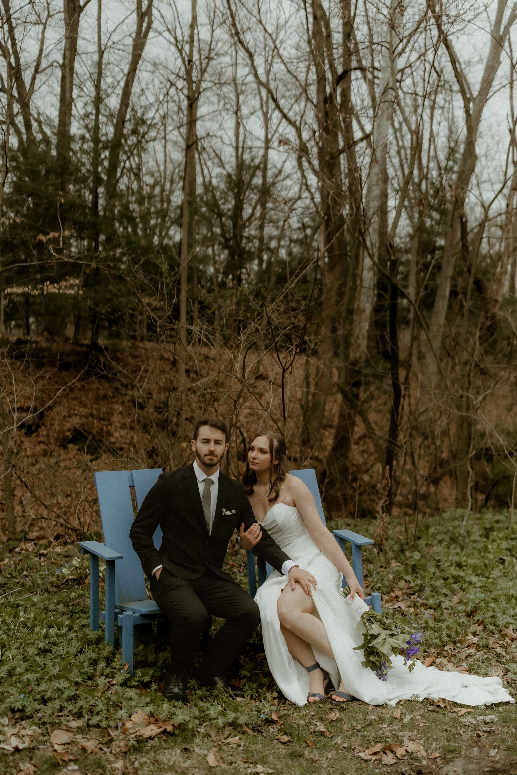 couple portrait outside after wedding ceremony