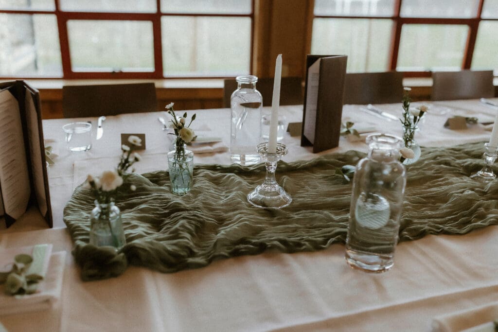 detail photograph of dinner table after wedding ceremony