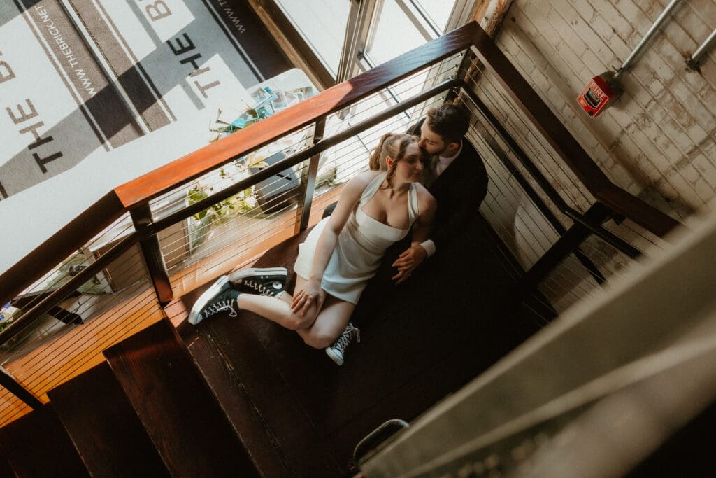 kissing portrait of couple at wedding in south bend
