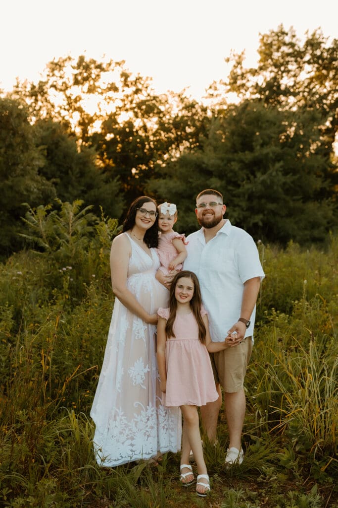 family photoshoot at golden hour in elkhart field
