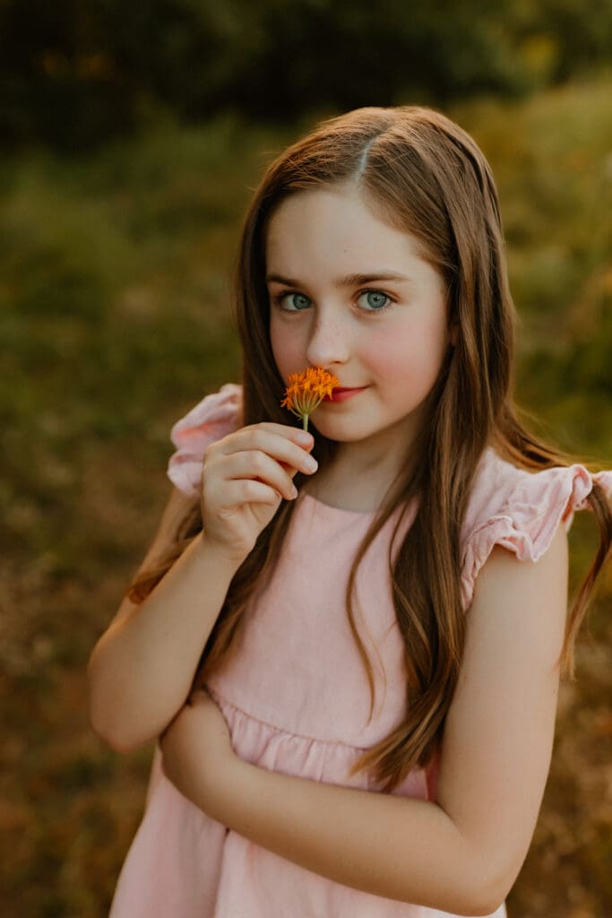 child portrait outside during golden hour lighting