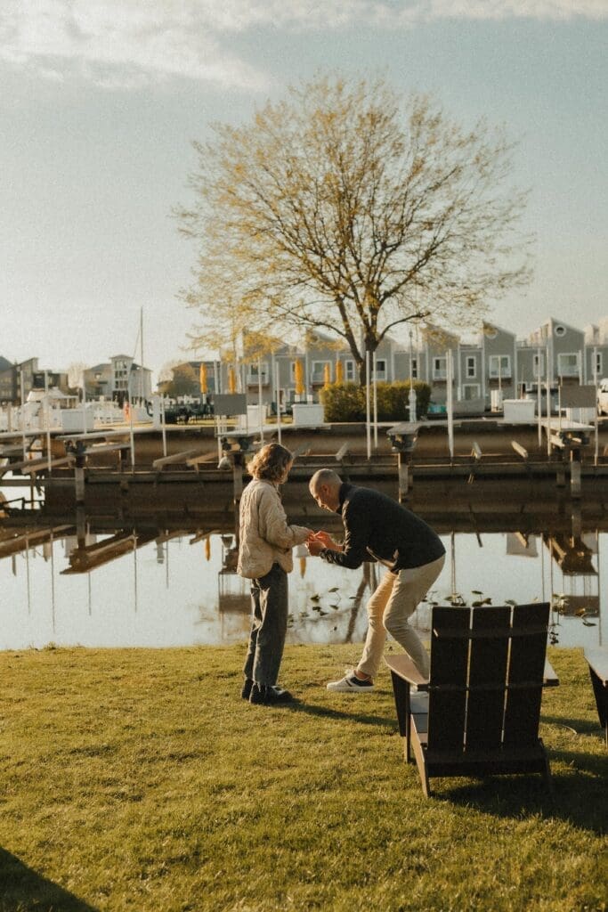 putting on the engagement ring after proposal in New Buffalo michigan