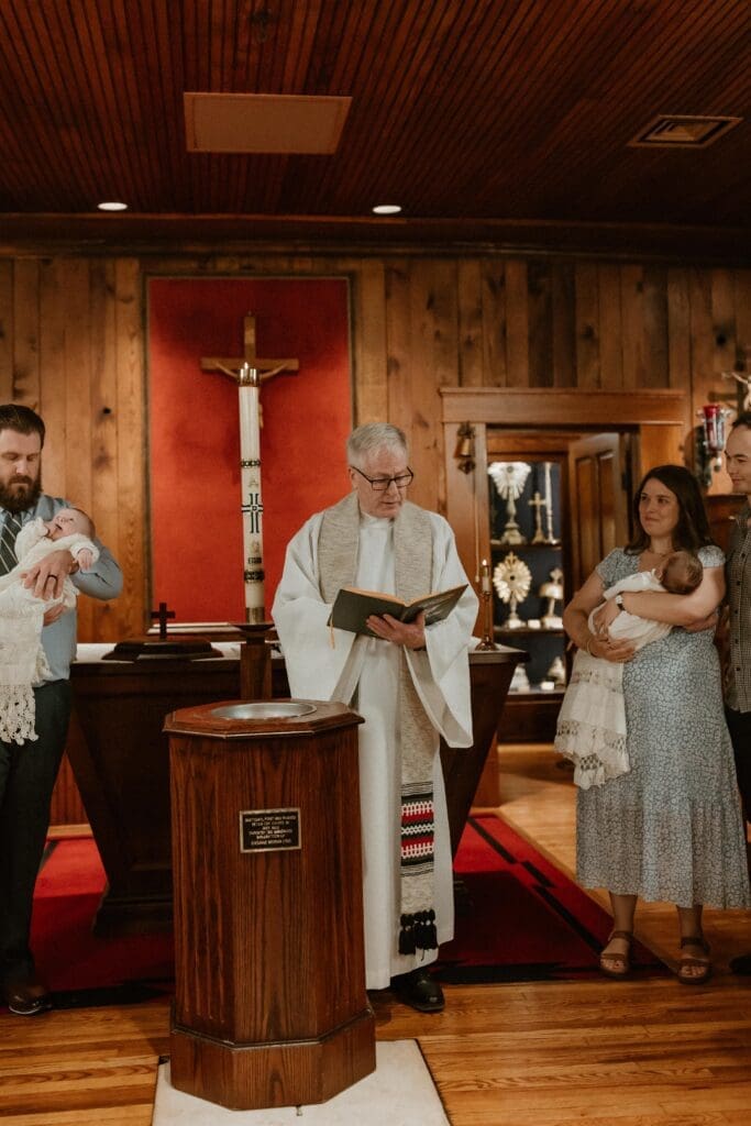 Historic Log Chapel baptism photography at Notre Dame