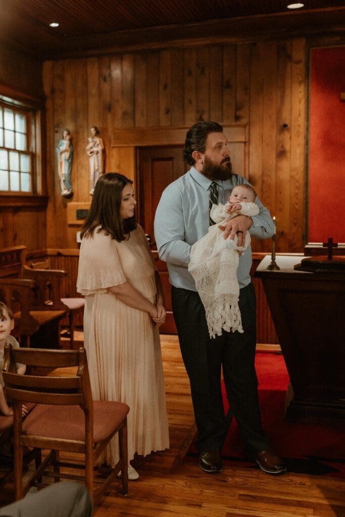 Notre Dame baptism photographer capturing baptism at the Log Chapel