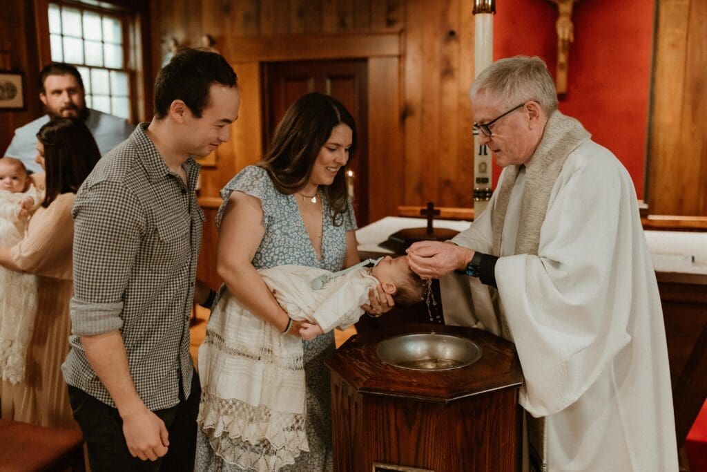 Indoor baptism photography at the University of Notre Dame